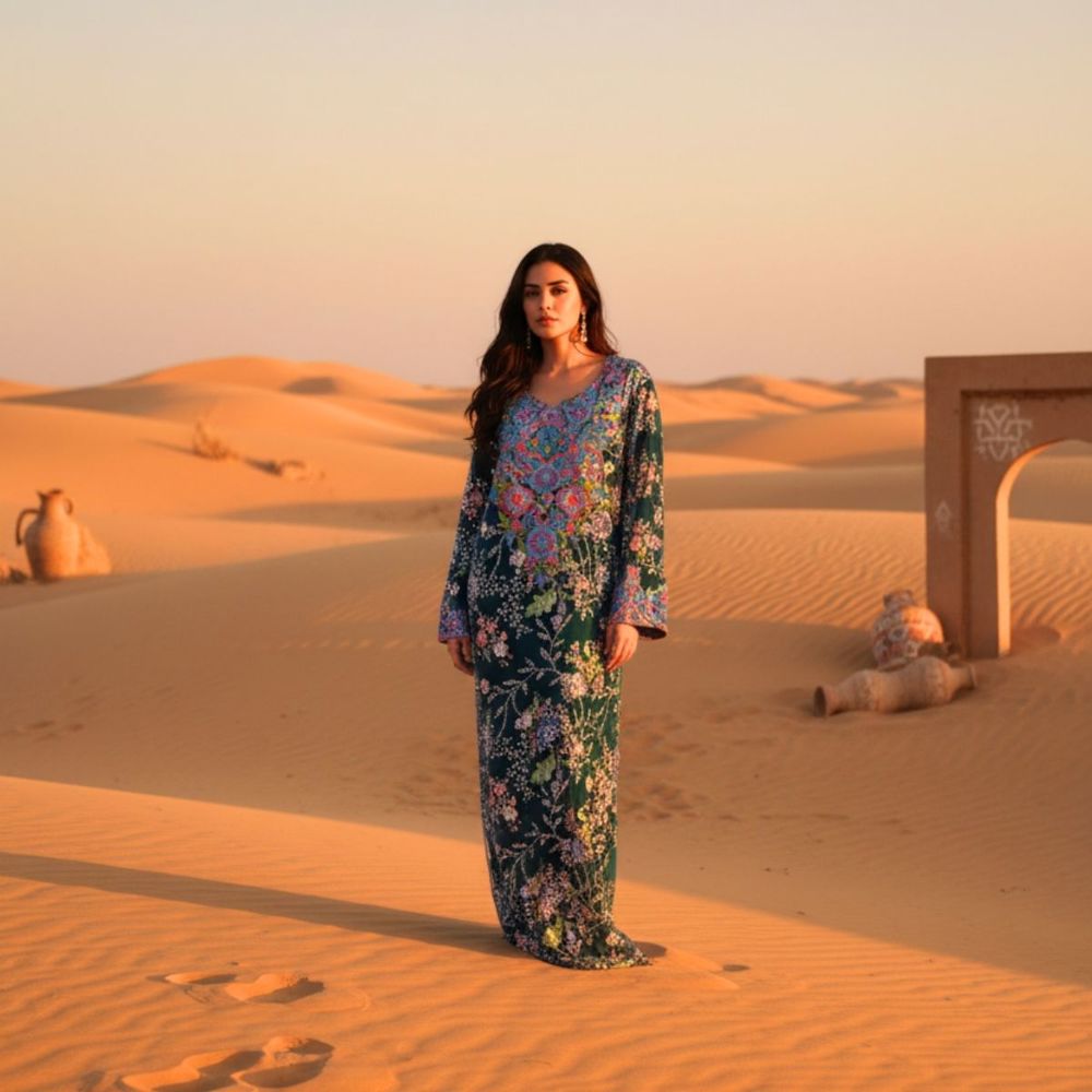 Royal jalabiya in a grassy color with rich embroidery and a luxurious Emirati touch – THQ006_thumbnail_0