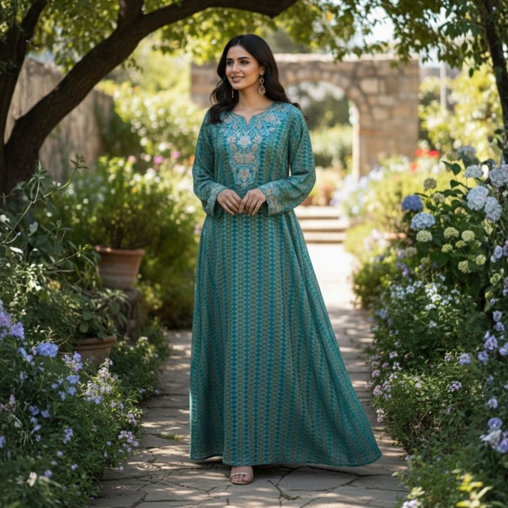 Turquoise jalabiya with gold embroidery and a luxurious Emirati touch – THQ011_thumbnail_0
