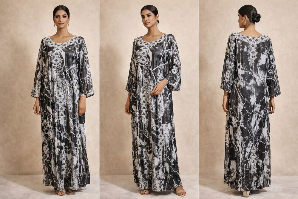Fully embroidered chiffon jalabiya with a luxurious Emirati touch – THQ029