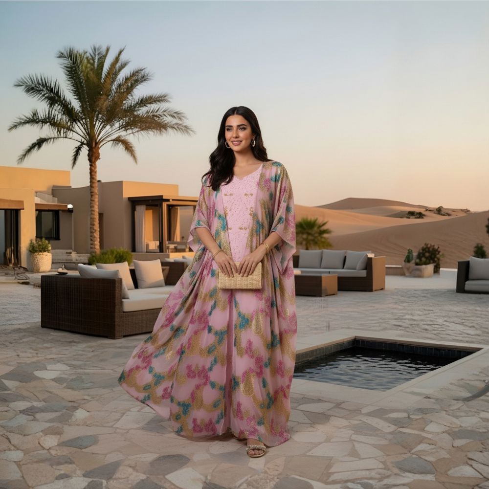 Hand-embroidered pink chiffon and silk dress with a luxurious Emirati touch – THQ020_thumbnail_0