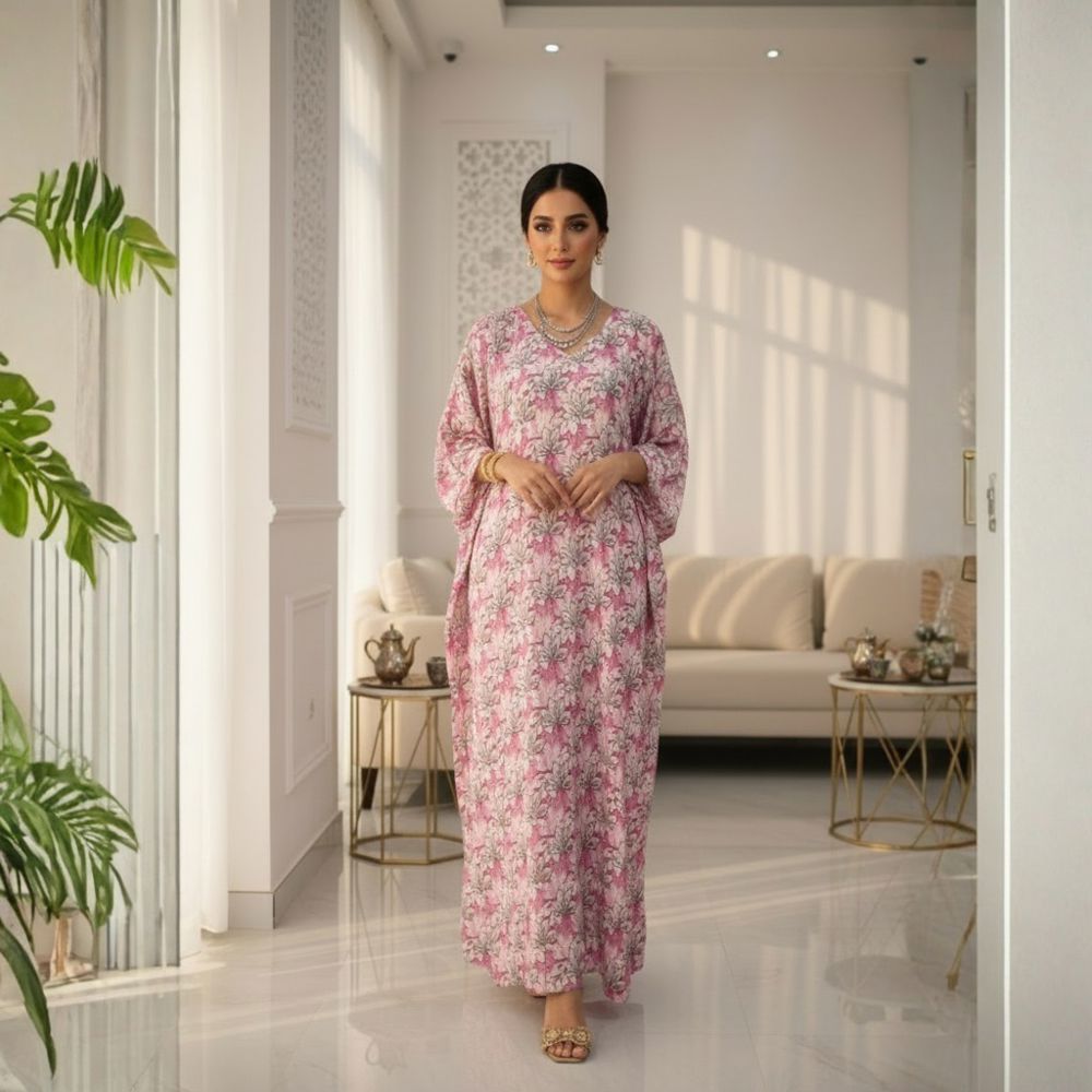 Pink cotton jalabiya with a luxurious Emirati touch – THQ018
